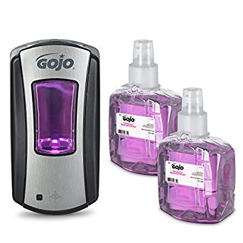 GOJO 1912-D1 LTX-12 Starter Kit with 1 Dispenser and 2 Refills, 1200 mL Capacity, Chrome Finish, Black