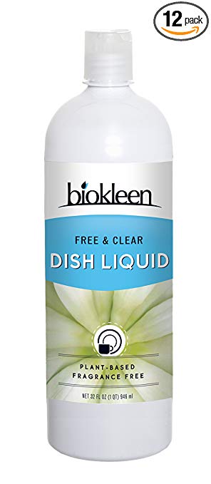 Biokleen Dish Liquid, Free & Clear, 32 oz (Pack of 12)