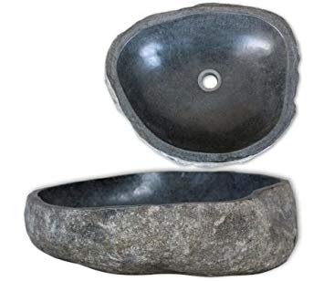 Natural River Stone Bathroom Hand Washing Basin, Oval-Shaped Basin Sink With Inner Surface And...