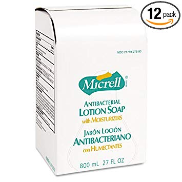 GOJO® MICRELL Antibacterial Lotion Soap Refill, Unscented Liquid, 800-ml, 12/ctn