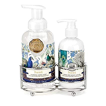 Michel Design Works Scented Foaming Hand Soap and Lotion Caddy Gift Set, Peacock