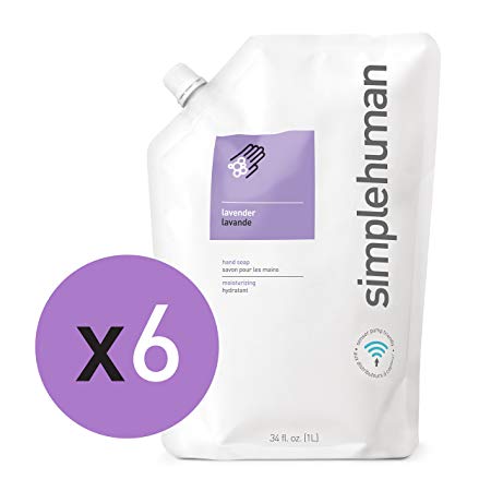 simplehuman Moisturizing Liquid Hand Soap Refill Pouch, Lavender + Vitamin E (6 Pack)