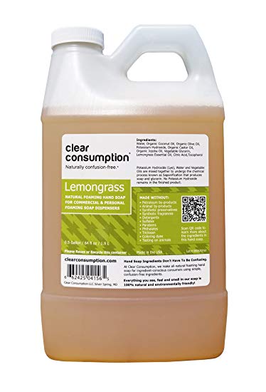 0.5 Gallon (64 oz) Lemongrass Clear Consumption Natural Foaming Hand Soap Refill - For...